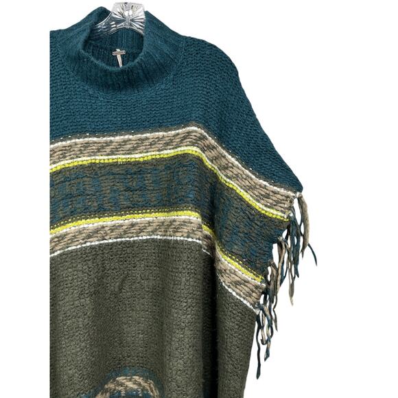 Free People Labyrinth Fringed Poncho Striped Sweater XS/S Cabincore0 - Picture 5 of 9